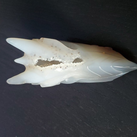 Dendritic blue agate dragon skull with druzy 🐲💀 - Picture 4 of 8